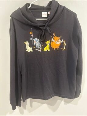 Disney Black Lion King Pullover Hoodie with Colorful Character Row